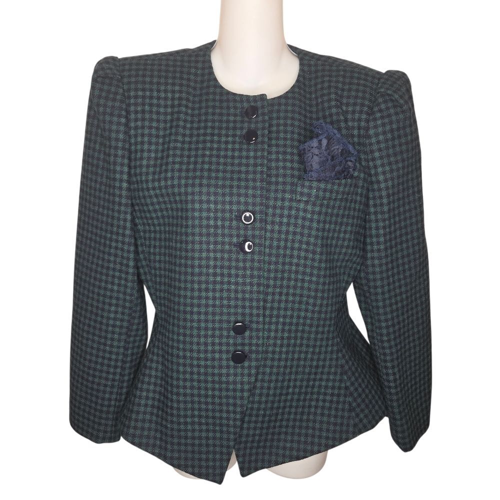 Sasson Petite Paris New York Vintage Houndstooth Blazer Suit Jacket Size 10 10P